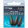 Drennan In-Line Olivettes Coarse Fishing Weights - Streamlined and Secure